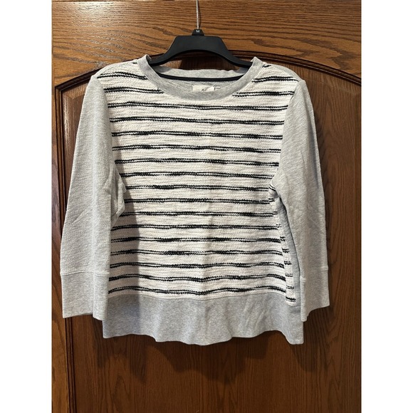 Lou & Grey Women's Striped Textured Pullover Sweatshirt Gray Black Size L - Picture 1 of 4